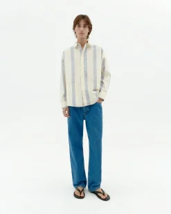Chemise bleue à rayures poplin Jim