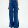 Pantalon bleu wide leg seersucker Manolita