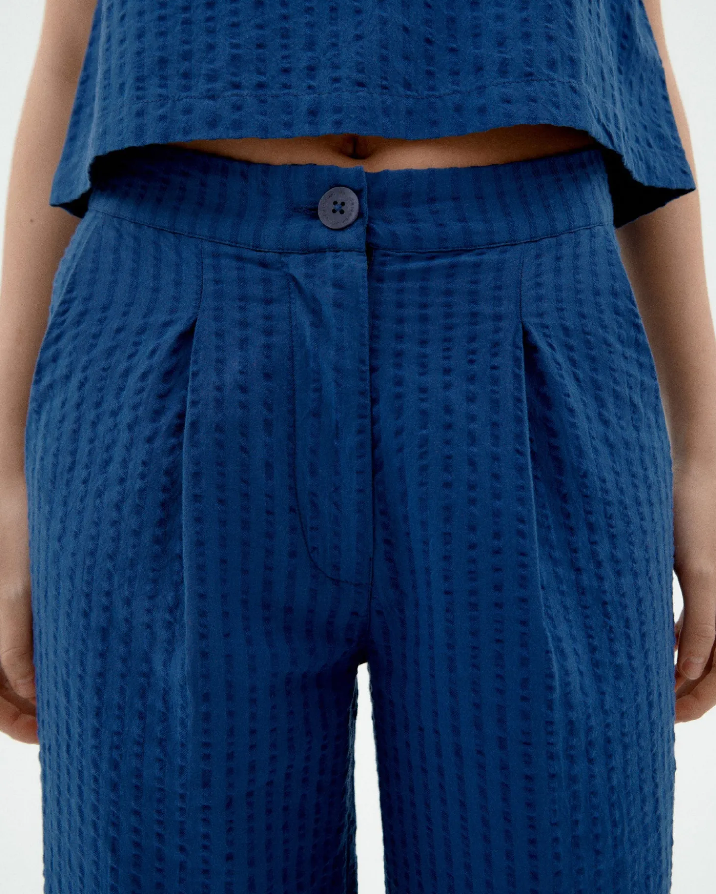 Pantalon bleu wide leg seersucker Manolita