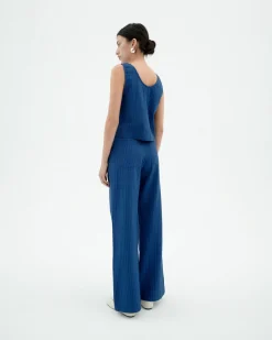 Pantalon bleu wide leg seersucker Manolita