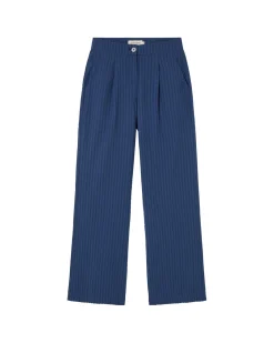 Pantalon bleu wide leg seersucker Manolita