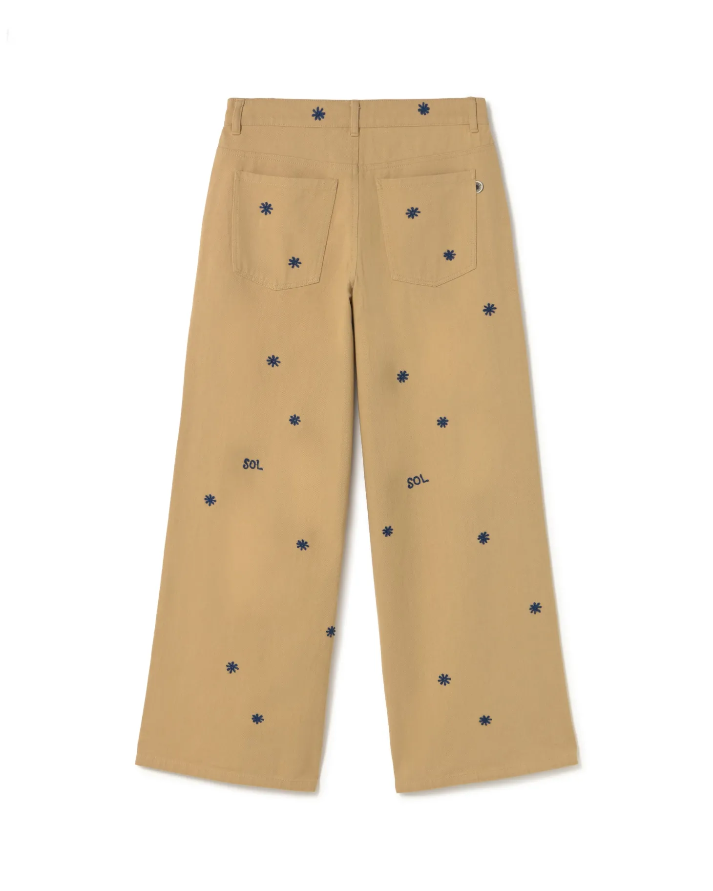 Pantalon camel wide leg brodé à la main Hedda
