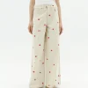 Pantalon écru wide leg brodé à la main Hedda