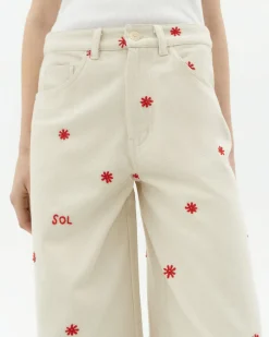 Pantalon écru wide leg brodé à la main Hedda