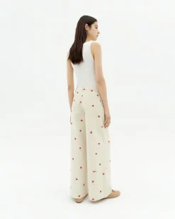 Pantalon écru wide leg brodé à la main Hedda