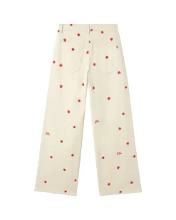 Pantalon écru wide leg brodé à la main Hedda