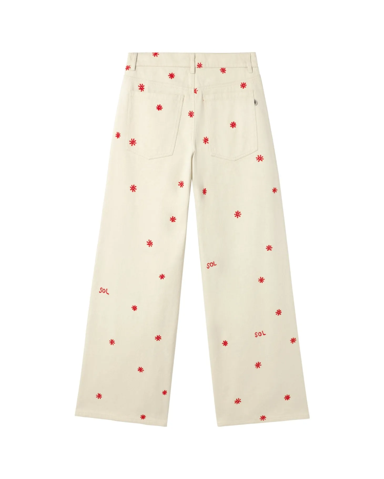 Pantalon écru wide leg brodé à la main Hedda