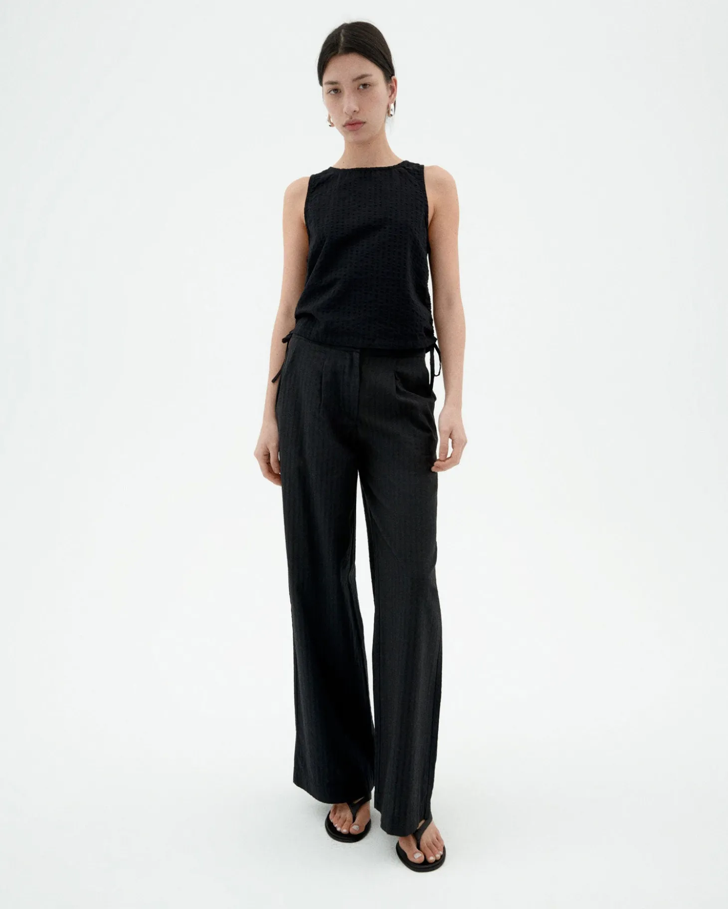 Pantalon noir wide leg seersucker Manolita