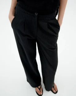 Pantalon noir wide leg seersucker Manolita