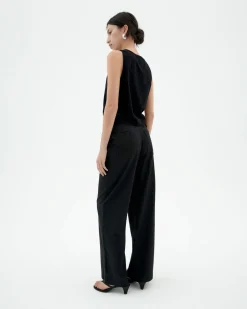 Pantalon noir wide leg seersucker Manolita