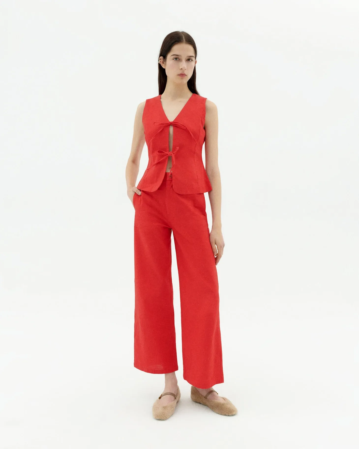 Pantalon rouge taille haute Karina