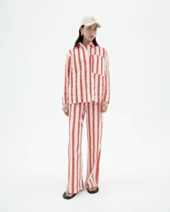 Pantalon wide leg seersucker à rayures Manolita