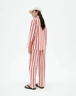 Pantalon wide leg seersucker à rayures Manolita