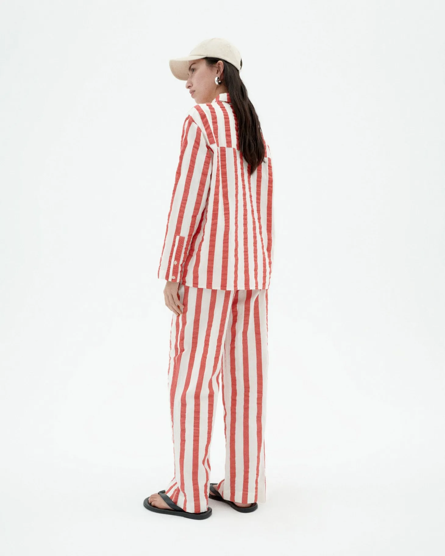 Pantalon wide leg seersucker à rayures Manolita
