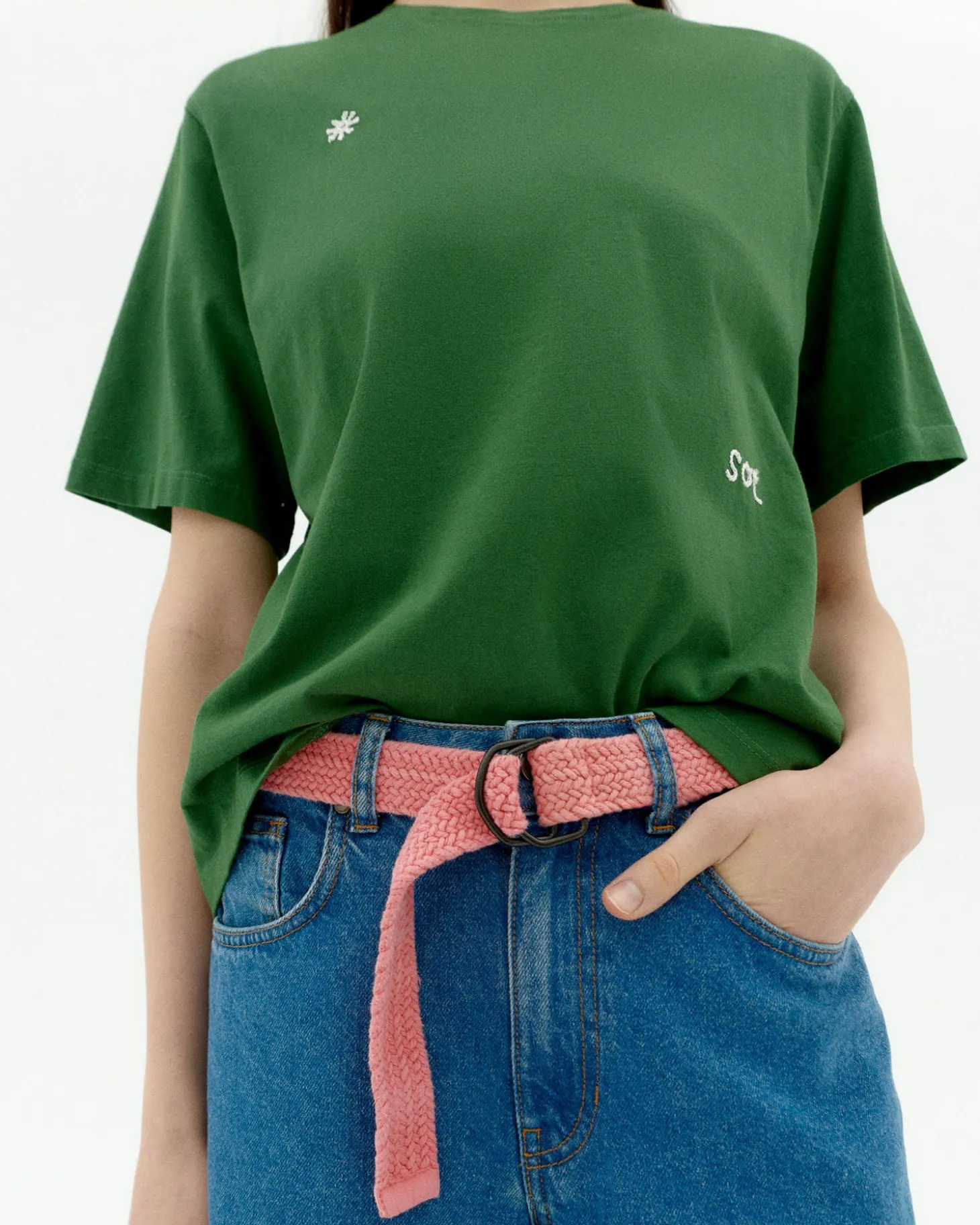 T-shirt vert brodé à la main Lucia