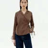 Blouse marron à rayures croisée Lenie