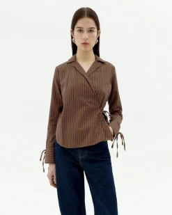 Blouse marron à rayures croisée Lenie