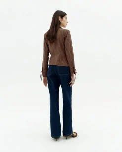 Blouse marron à rayures croisée Lenie