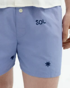 Boxers bleu brodé à la main