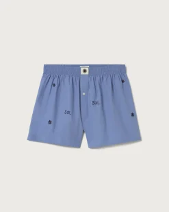 Boxers bleu brodé à la main