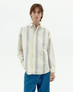 Chemise bleue à rayures poplin Jim