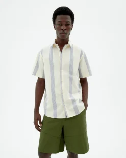 Chemise bleue à rayures poplin Tom
