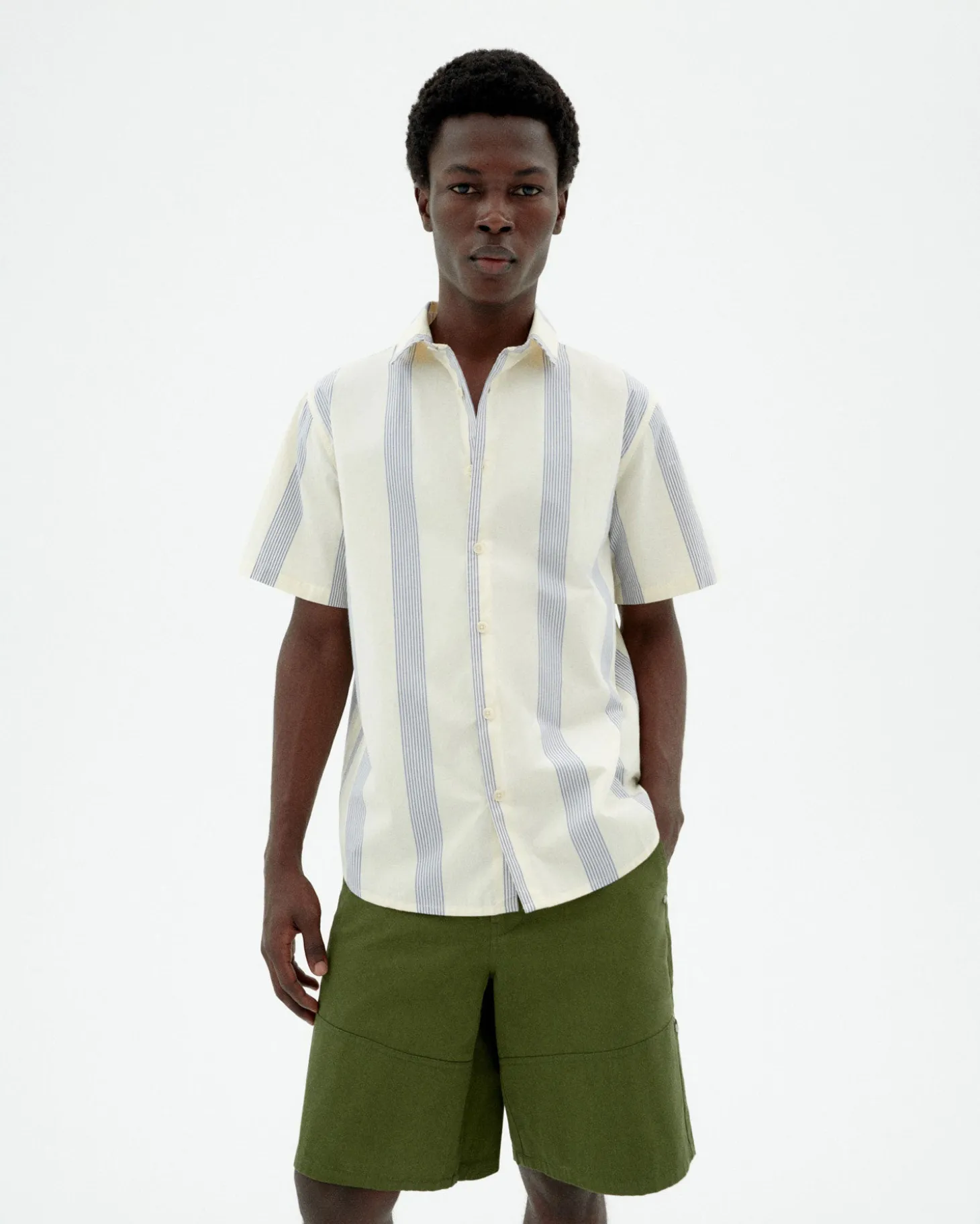 Chemise bleue à rayures poplin Tom