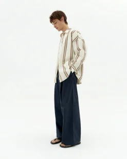 Chemise marron à rayures poplin Jim