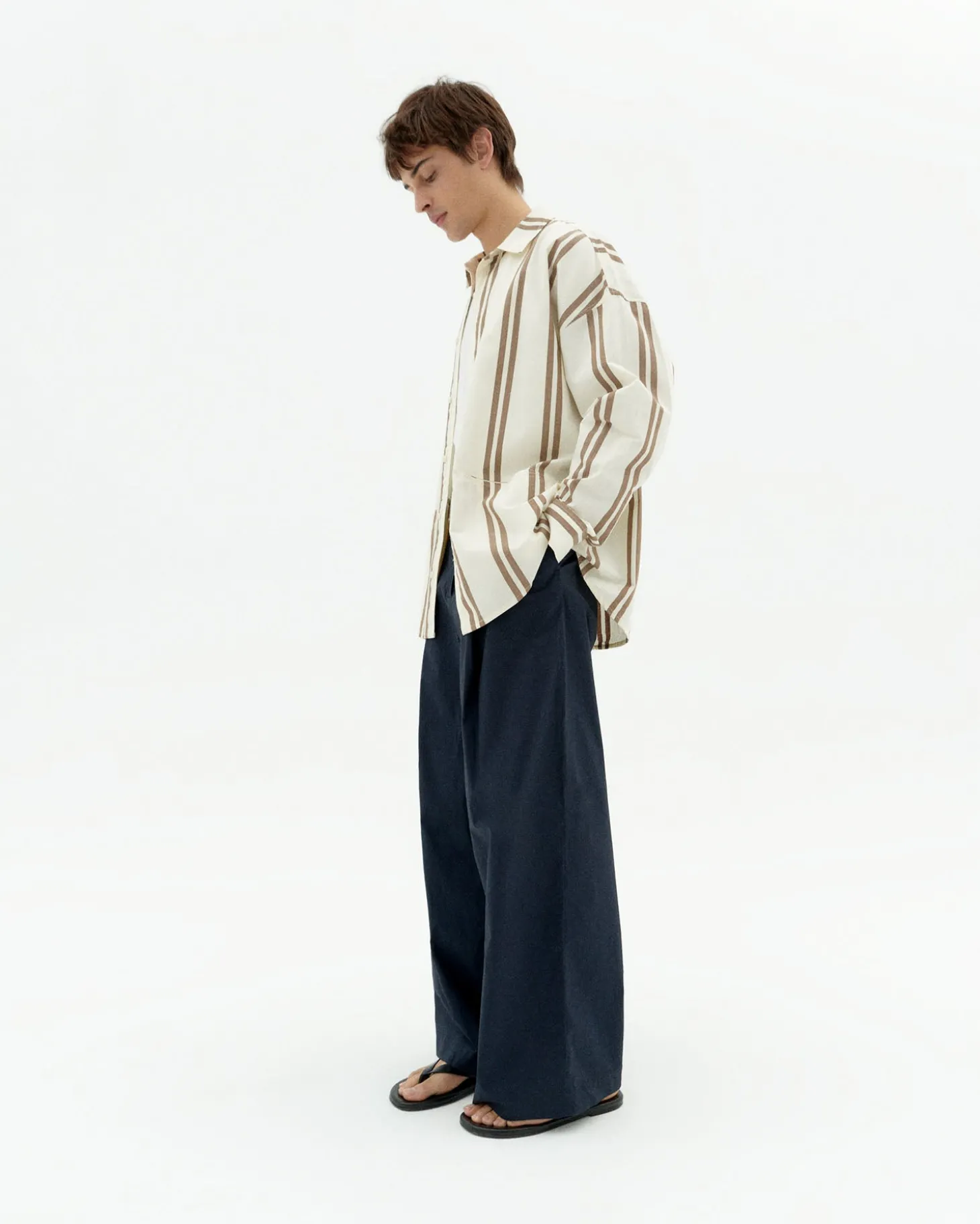 Chemise marron à rayures poplin Jim
