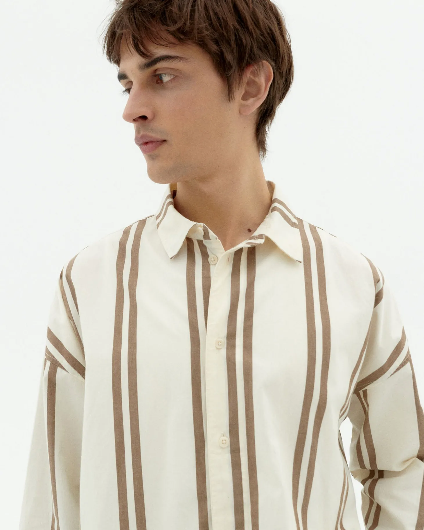 Chemise marron à rayures poplin Jim