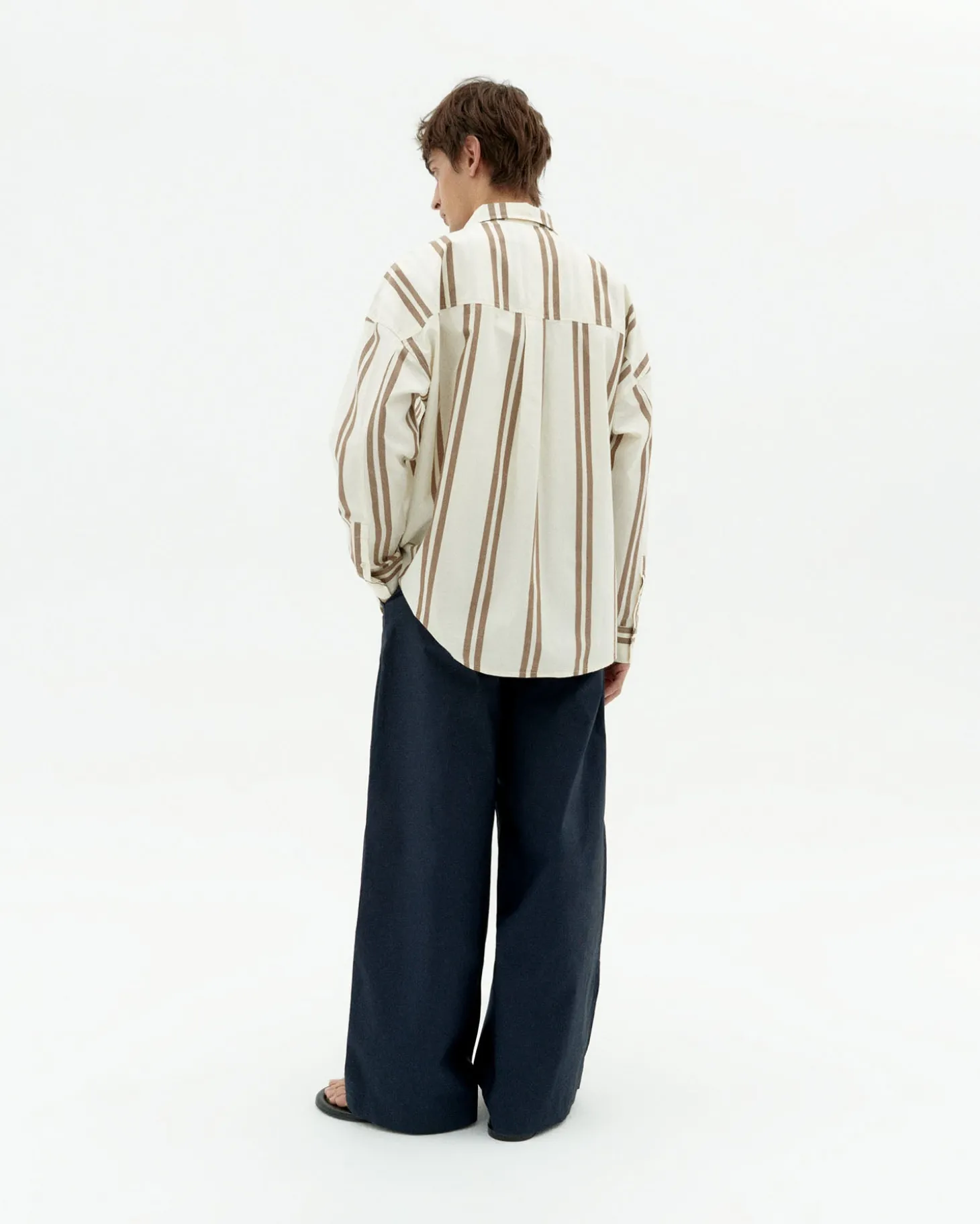 Chemise marron à rayures poplin Jim