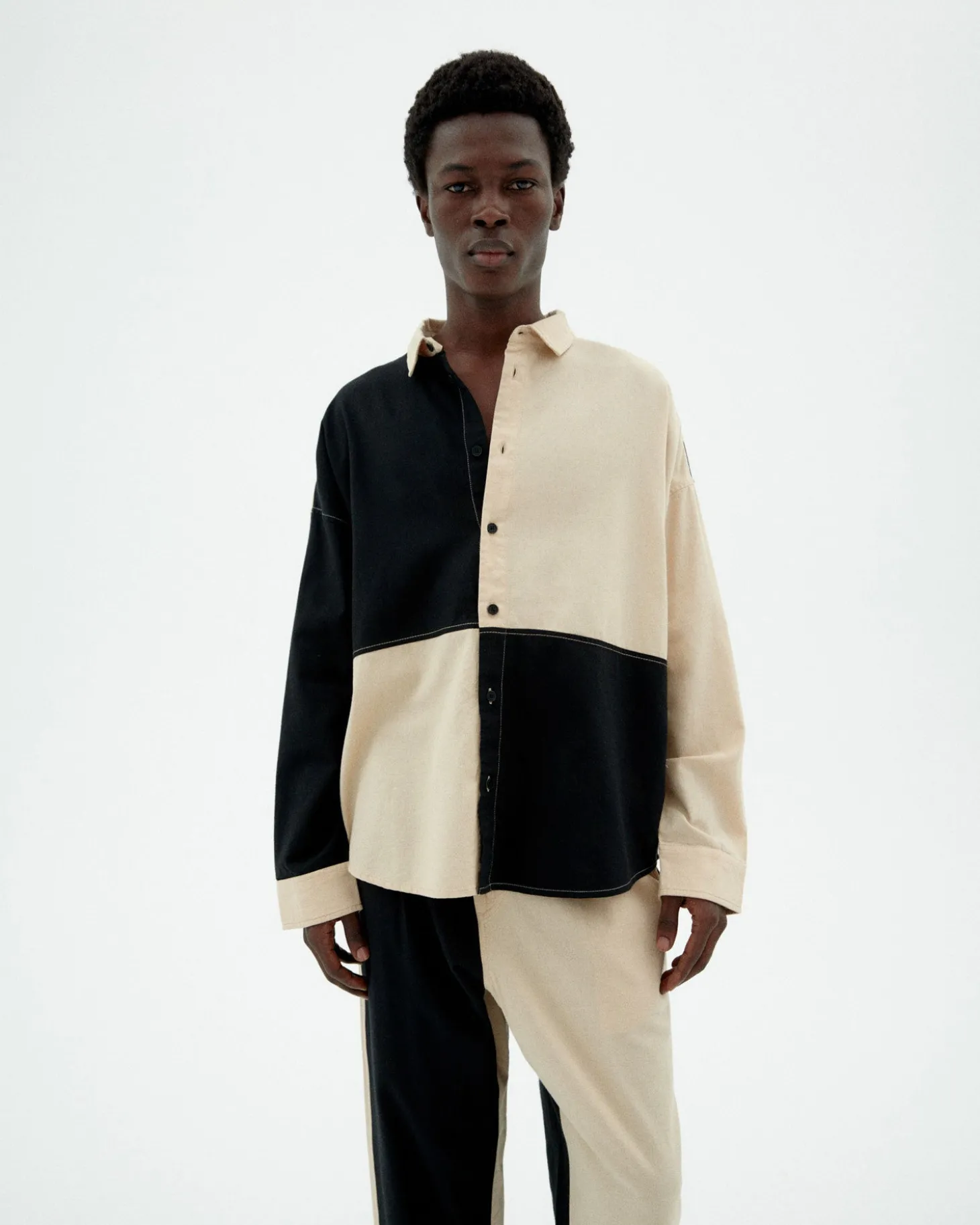 Chemise patched noir et blanc Haru