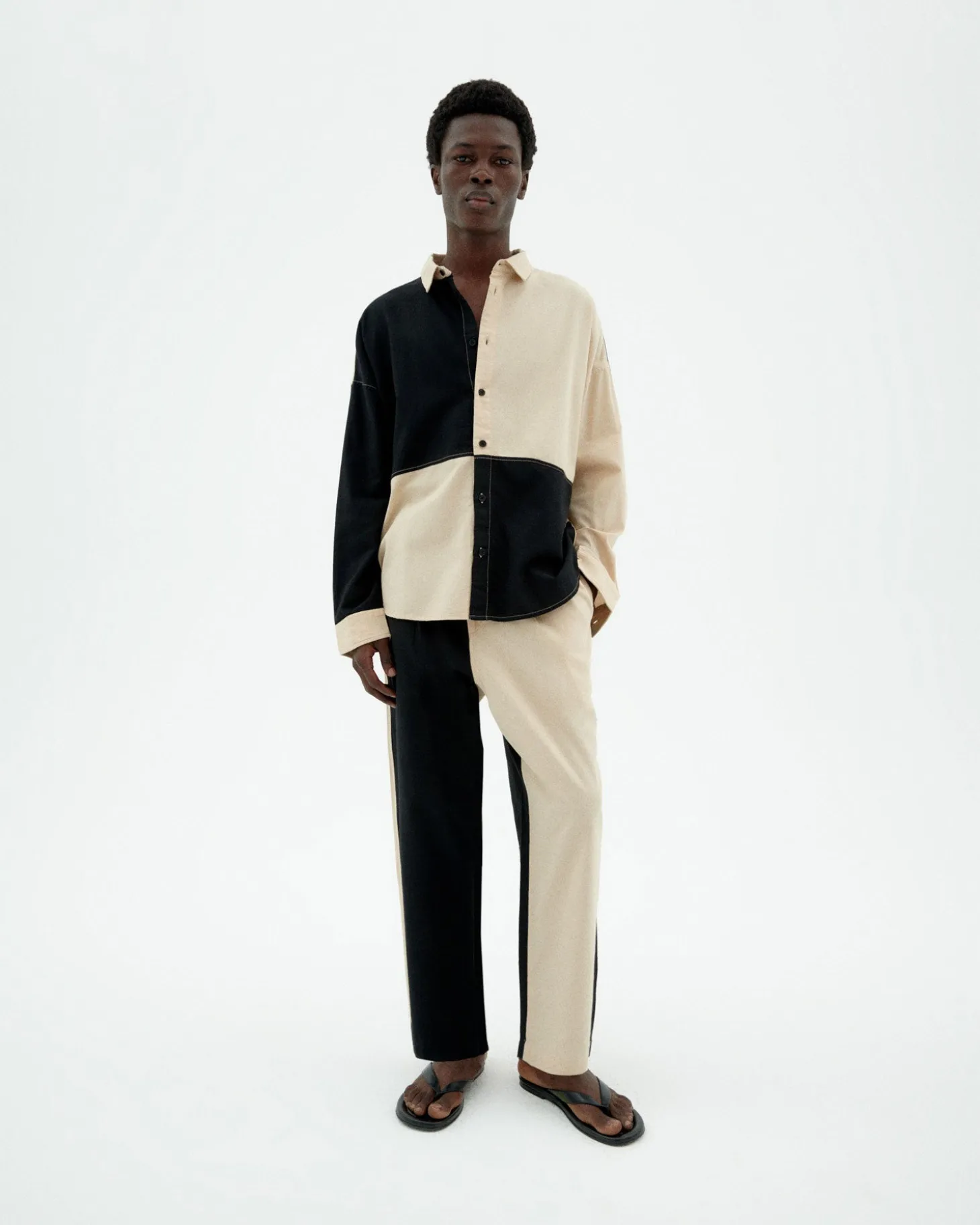 Chemise patched noir et blanc Haru