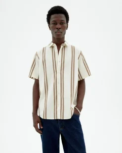 Chemise poplin à rayures brunes Tom