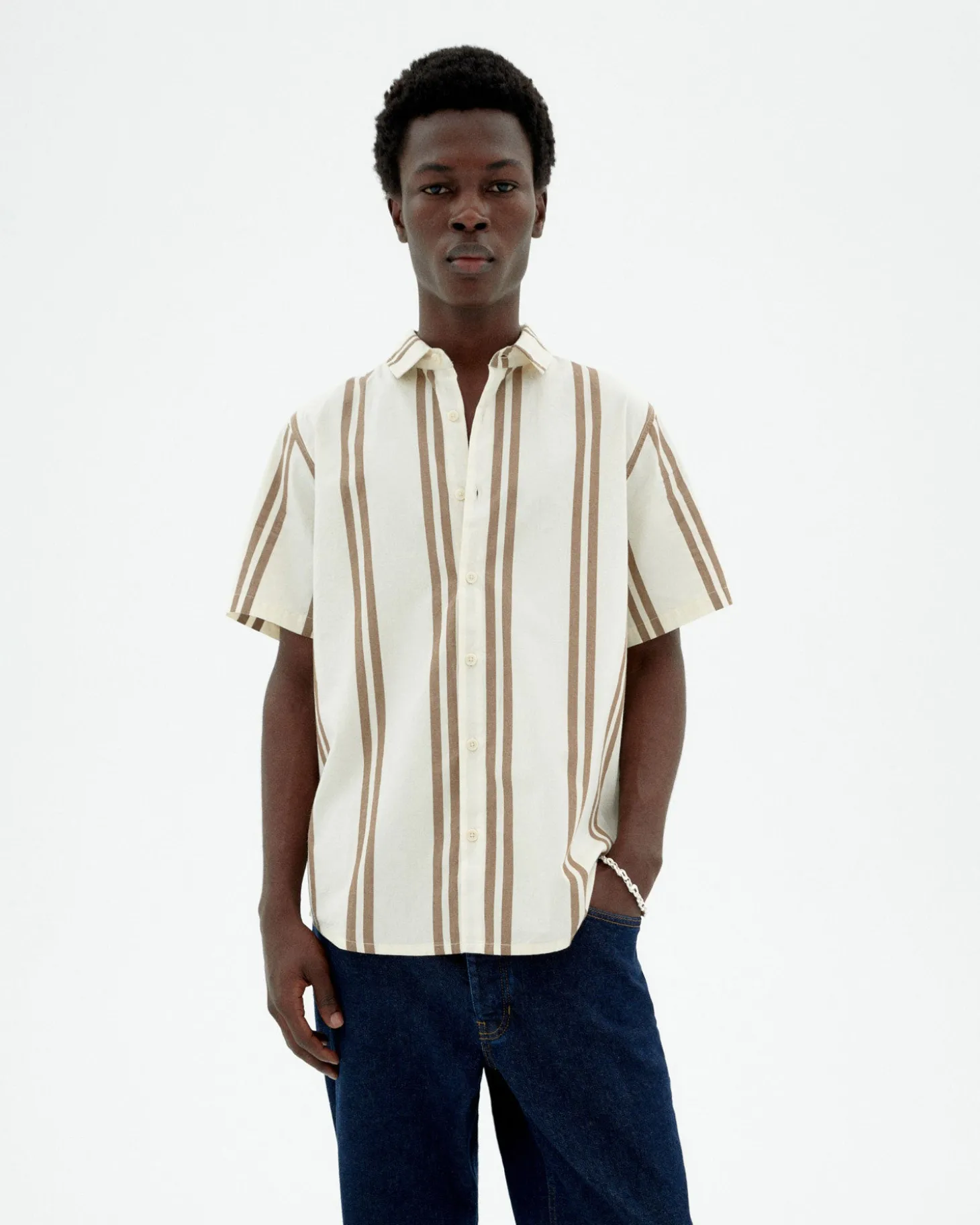 Chemise poplin à rayures brunes Tom