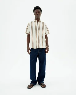 Chemise poplin à rayures brunes Tom