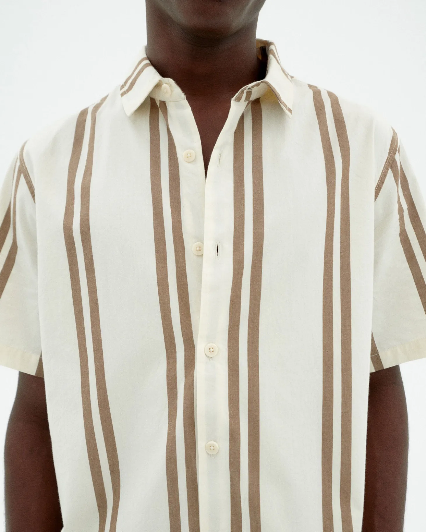 Chemise poplin à rayures brunes Tom