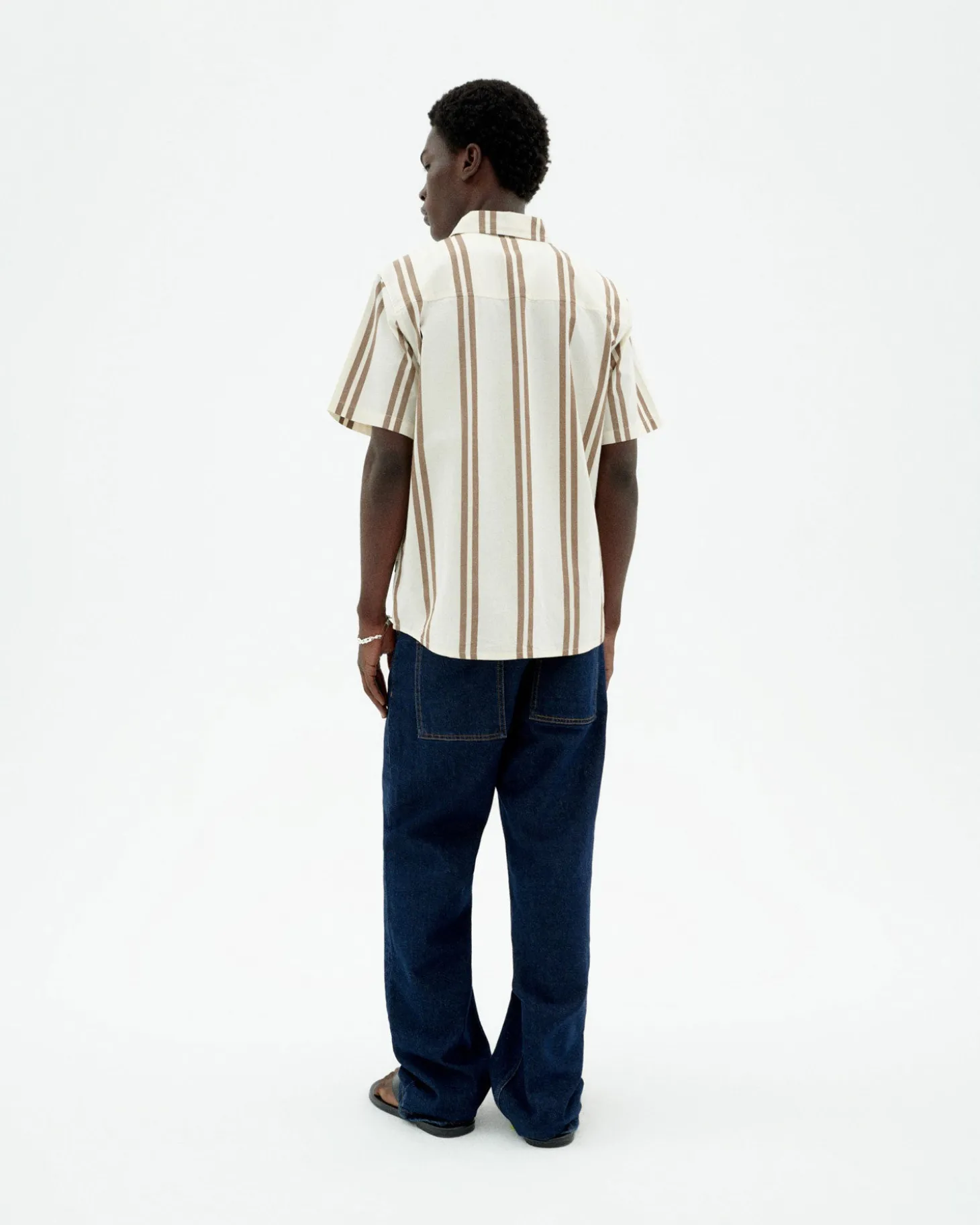 Chemise poplin à rayures brunes Tom