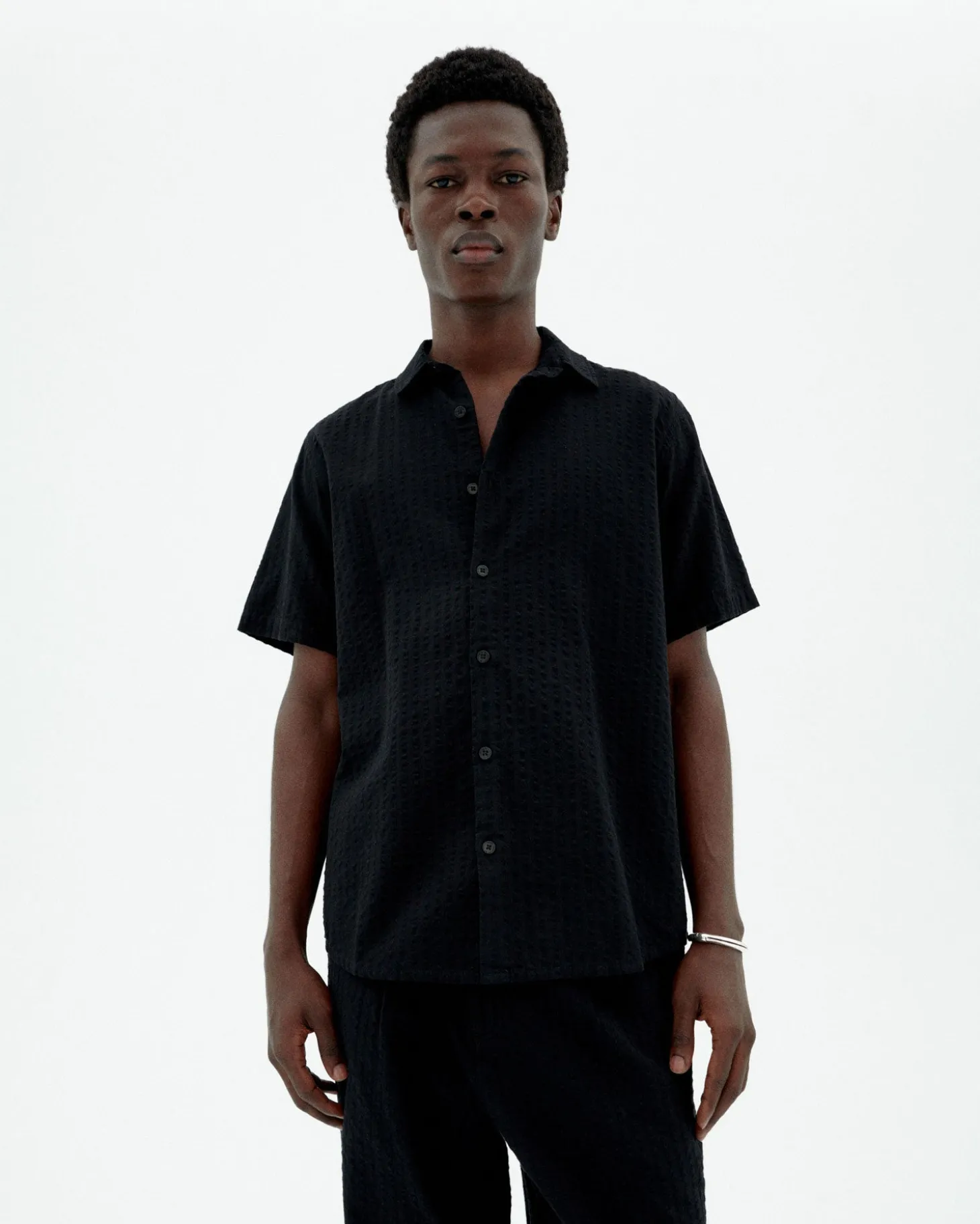 Chemise seersucker noire Tom