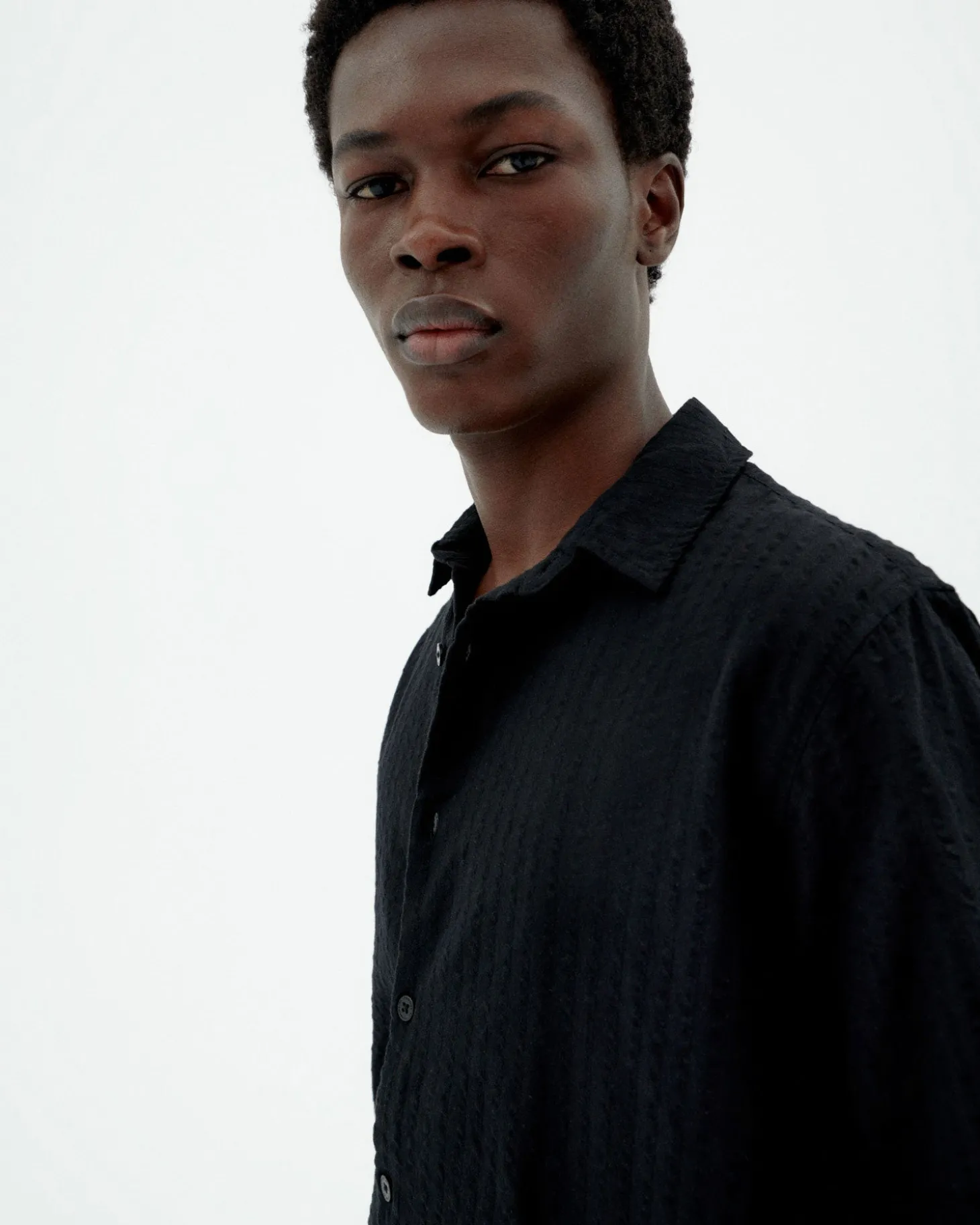 Chemise seersucker noire Tom