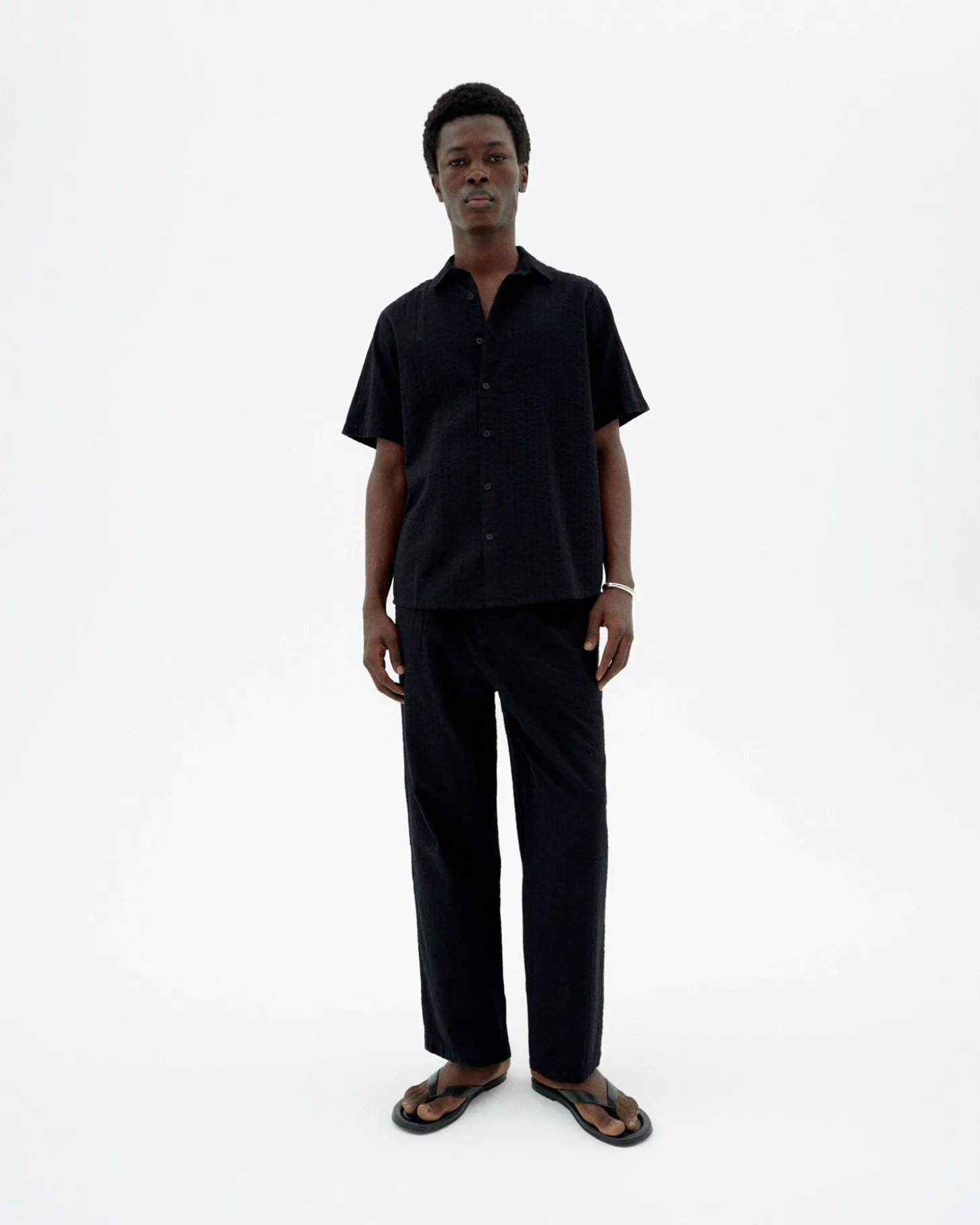 Chemise seersucker noire Tom