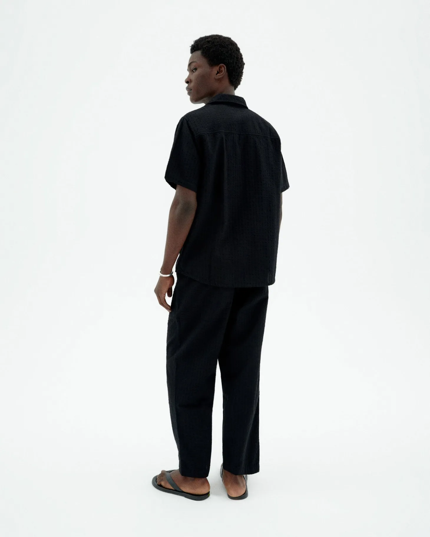 Chemise seersucker noire Tom