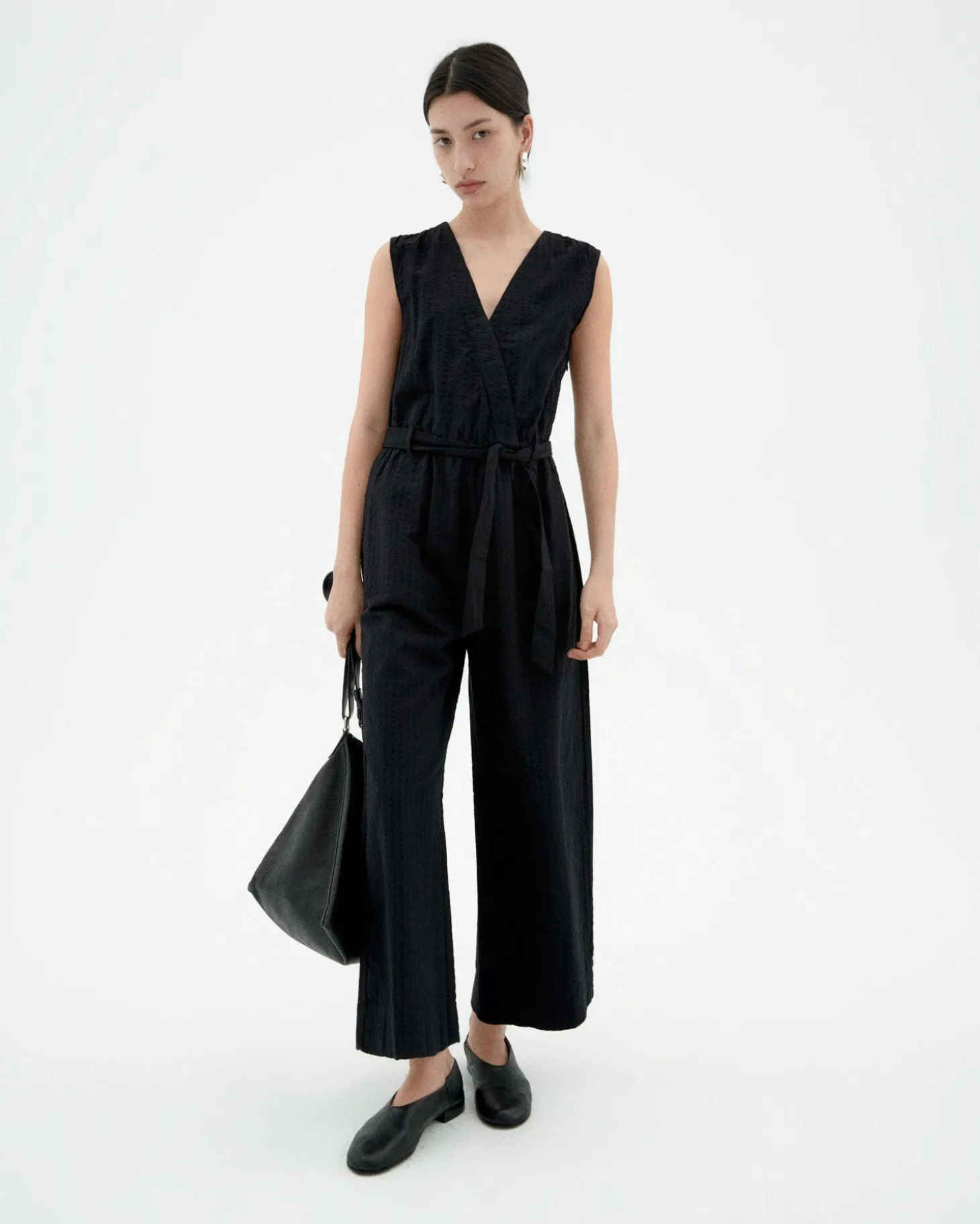 Combinaison croisée nœud à la taille seersucker Winona