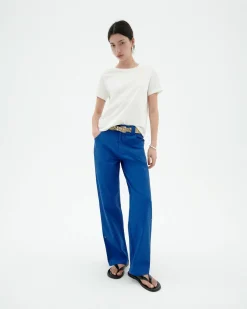 Pantalon bleu droit Perle