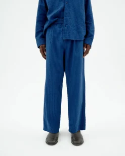 Pantalon bleu loose seersucker Luc