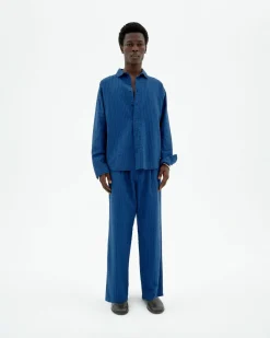 Pantalon bleu loose seersucker Luc