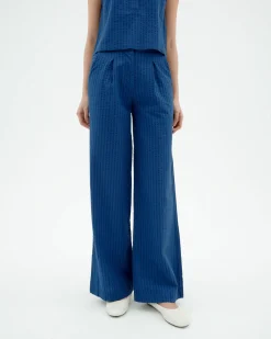 Pantalon bleu wide leg seersucker Manolita