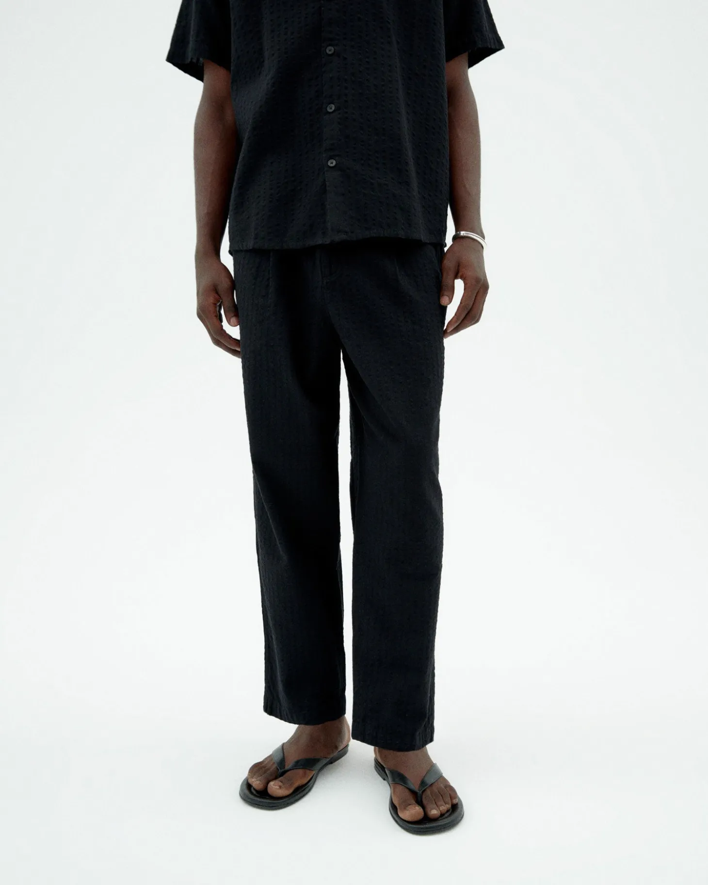 Pantalon noir loose seersucker Luc