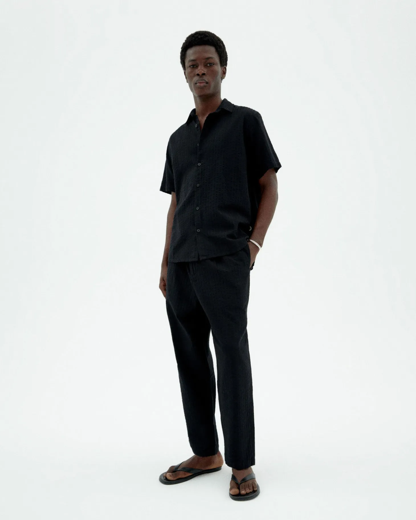 Pantalon noir loose seersucker Luc