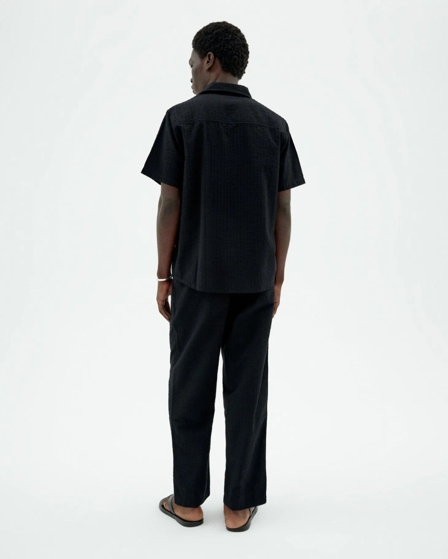 Pantalon noir loose seersucker Luc